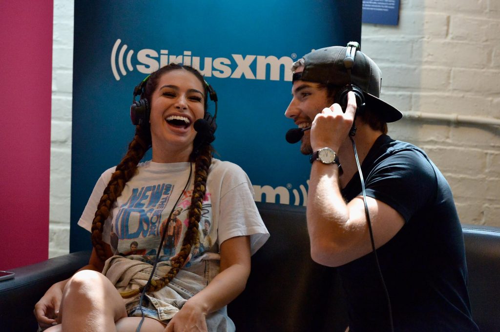 BOSTON, MA - JULY 08:  Ashley Iaconetti and Jared Haibon on the set as Jenny McCarthy hosts her SiriusXM Show backstage at Fenway Park in Boston before The New Kids On The Block Sold Out Hometown Concert at Fenway Park on July 8, 2017 in Boston, Massachusetts.  (Photo by Paul Marotta/Getty Images for SiriusXM)